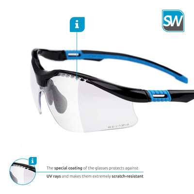 SolidWork SW8318 professional safety glasses with integrated side protection - eye protection with clear, fog-free, scratch-resistant and UV protective coated lenses - Spectacles