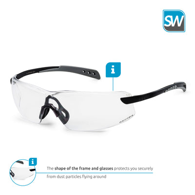 SolidWork SW8322 professional safety glasses with integrated side protection - eye protection with clear, fog-free, scratch-resistant and UV protective coated lenses - Spectacles for shooting