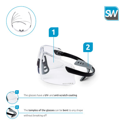 SolidWork SW8322 professional safety glasses with integrated side protection - eye protection with clear, fog-free, scratch-resistant and UV protective coated lenses - Spectacles for shooting