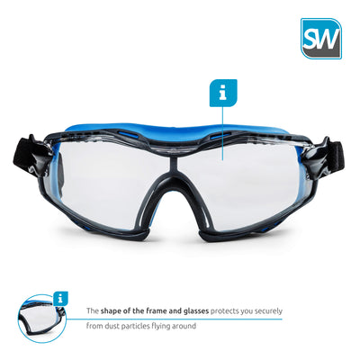 SolidWork SW8324 Safety Goggles with universal fit, Safety Glasses with Clear, Fog-Free, Anti Scratch and UV Protection Coated Lenses, Spectacles for Eye Protection