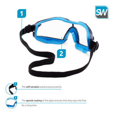 SolidWork SW8324 Safety Goggles with universal fit, Safety Glasses with Clear, Fog-Free, Anti Scratch and UV Protection Coated Lenses, Spectacles for Eye Protection