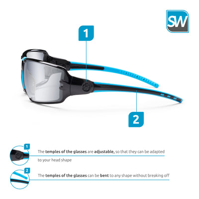 SolidWork professional mirror safety glasses with integrated side protection - eye protection with clear, fog-free, scratch-resistant and UV protective coated lenses - Spectacles incl. storage bag