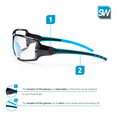 SolidWork professional safety glasses with integrated side protection - eye protection with clear, fog-free, scratch-resistant and UV protective coated lenses - Spectacles incl. storage bag