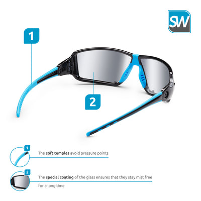 SolidWork professional mirror safety glasses with integrated side protection - eye protection with clear, fog-free, scratch-resistant and UV protective coated lenses - Spectacles incl. storage bag