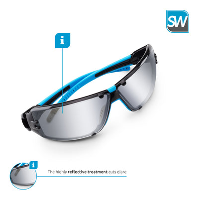 SolidWork professional mirror safety glasses with integrated side protection - eye protection with clear, fog-free, scratch-resistant and UV protective coated lenses - Spectacles incl. storage bag