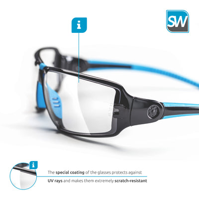 SolidWork professional safety glasses with integrated side protection - eye protection with clear, fog-free, scratch-resistant and UV protective coated lenses - Spectacles incl. storage bag