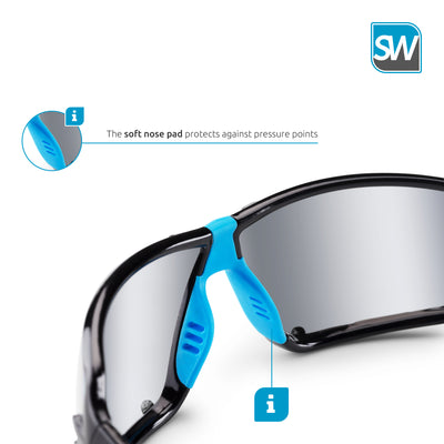 SolidWork professional mirror safety glasses with integrated side protection - eye protection with clear, fog-free, scratch-resistant and UV protective coated lenses - Spectacles incl. storage bag