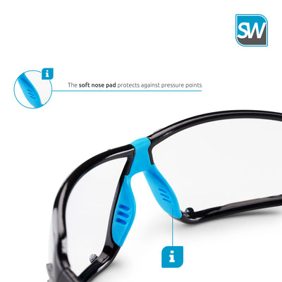 SolidWork professional safety glasses with integrated side protection - eye protection with clear, fog-free, scratch-resistant and UV protective coated lenses - Spectacles incl. storage bag