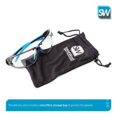 SolidWork professional safety glasses with integrated side protection - eye protection with clear, fog-free, scratch-resistant and UV protective coated lenses - Spectacles incl. storage bag